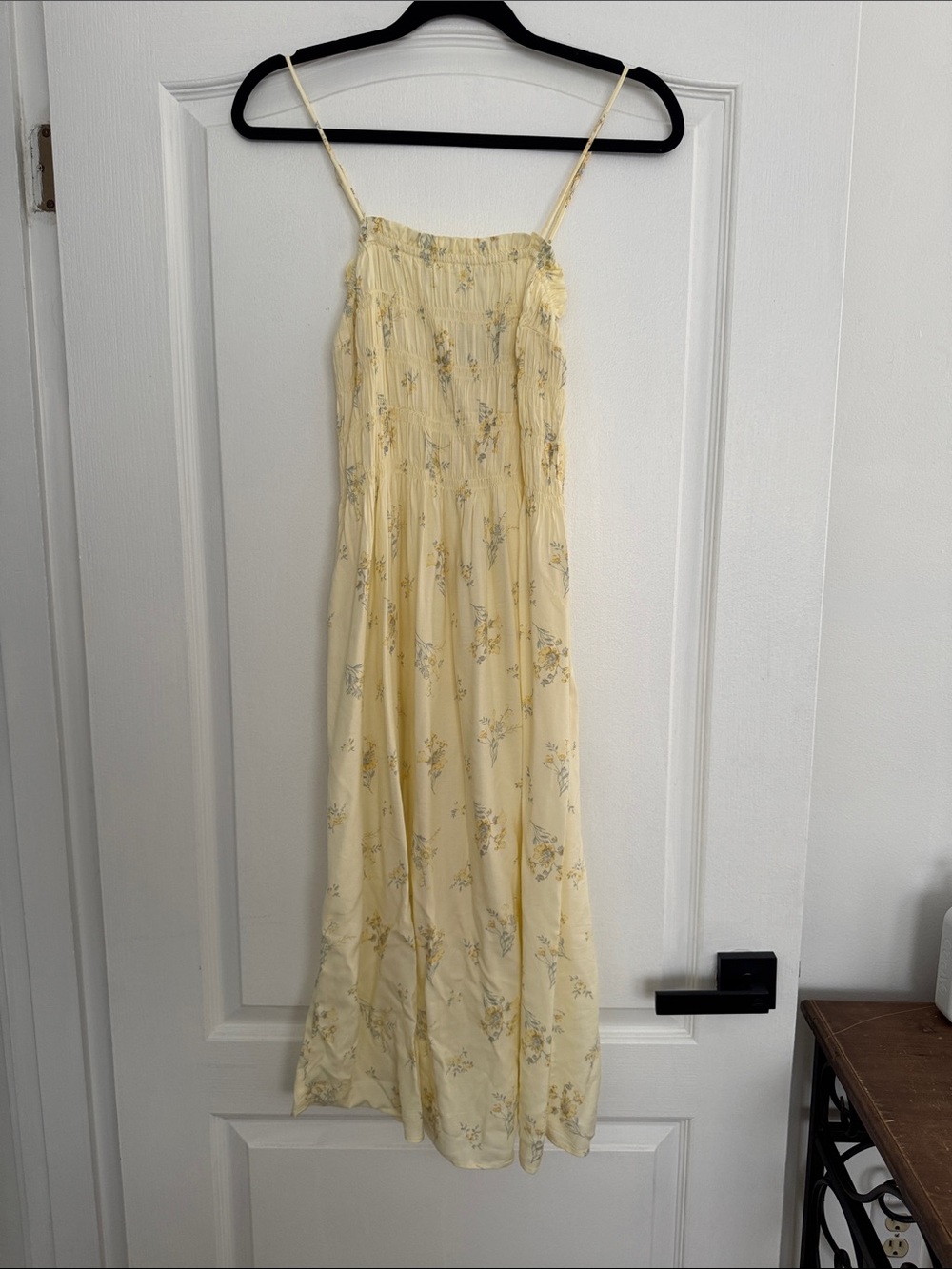 H&M Pale Yellow Floral Midi Dress with Spaghetti Straps